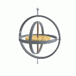 A gyroscope in operation with freedom in all three axes. The rotor will maintain its spin axis direction regardless of the orientation of the outer frame.