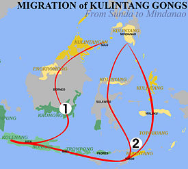 Two proposed routes for the migration of the kulintang gong to Mindanao