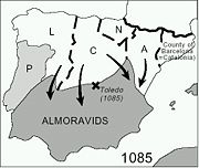 Map of Andalusia at the time of Yusuf's first campaign in 1085.