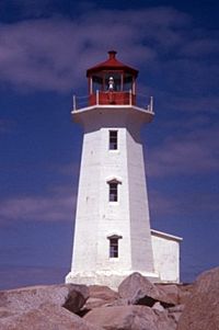 The lighthouse situated on Peggys Point, immediately south of Peggys Cove