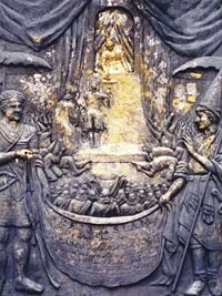 Memorial plate in Lopburi showing king Narai with French ambassadors