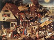 Proverbs, by Jan Breughel the Elder, copied from a painting by his father Pieter Breughel the Elder.