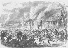 Destruction of the Palace of Satsuma by Shogunate forces in Edo