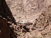 View down to the Monastery of St. Catherine from the trail to the summit.