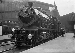A steam locomotive at the Gare du Nord, Paris, France, in 1930