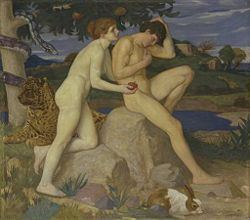 A modern depiction of Eve tempting Adam
