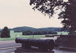 Revolutionary War cannon overlooking the site of the Valley Forge encampment