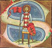 A miniature of the king from the Chronicon Pictum, 1360.