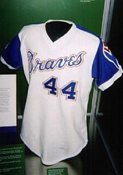 Hank Aaron's jersey from the year he broke Babe Ruth's record.