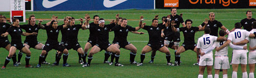 The All Blacks perform Ka Mate before a match against France in November 2006.