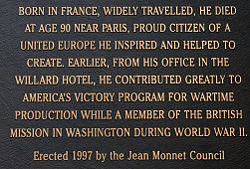 Memory plaque set up by the Jean Monnet Council after his death