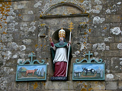 Saint Cornelius (Cornély) as the patron saint of cattle and farmers, Saint Cornely Church in Brittany (France)