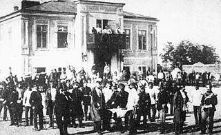 Johann Coronini-Cronberg and his troops in front of the Meitani House in Bucharest