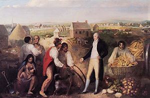 Benjamin Hawkins, seen on his plantation in this 1805 painting, teaches Creeks to use European technology.