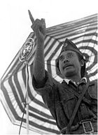 A defiant Bung Tomo in Surabaya, one of the most revered revolutionary leaders. This famous photo represents for many who took part, both Dutch and Indonesian, the very soul of the revolutionary struggle.