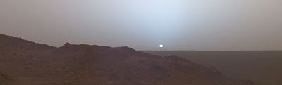 Photograph of a Martian sunset taken by Spirit at Gusev crater, May 19, 2005