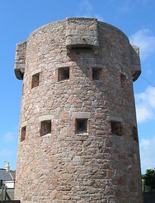 Round towers were built round the coasts to protect the Island from French attack