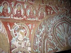 Wall painting at Bezeklik caves in Flaming Mountains, Turpan Depression