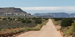 The Hole-in-the-Rock Road passes between the Kaiparowits Plateau and the Escalante River.