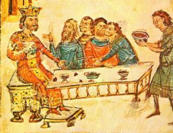 Khan Krum feasts after the victory at Varbitsa Pass