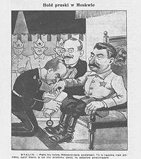 "The Prussian Tribute in Moscow," satirical newspaper Mucha, September 8, 1939, Warsaw.