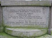 Plaque in the Royal Square, St Helier: On May 8th 1945 from the balcony above Alexander Moncrieff Coutanche, Bailiff of Jersey, announced that the Island was to be liberated after five years of German military occupation. On 10th May 1985 Her Royal Highness the Katharine, Duchess of Kent unveiled this plaque to commemorate the Liberation.