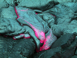 Hawaiian lava flow (lava is the extrusive equivalent of magma).