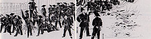 Saigo Takamori (with tall helmet) inspecting Chōshū troops at the battle of Battle of Toba-Fushimi.