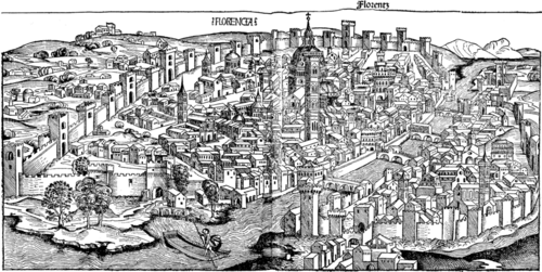 View of Florence, from woodcut, Hartmann Schedel,Weltchronik, 1493