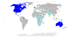 Countries where English has official status or is widely spoken.