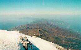 The peninsula as seen from the summit of Mount Athos (40°9′28″N, 24°19′36″E), looking north-west