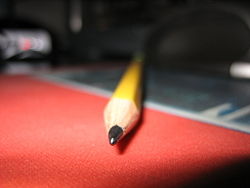 A sharpened pencil in extreme perspective. Note the shallow depth of field.