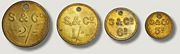 The first set of Strachan and Co currency tokens - recognized as South Africa's first indigenous currency.