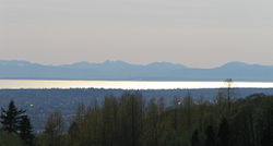Strait of Georgia from Burnaby Mountain, with Galiano Island and Vancouver Island in the distance