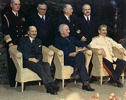 Attlee at the Potsdam conference with Harry S. Truman and Joseph Stalin