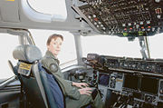 Wing Commander Linda Corbould, the first woman to command a Royal Australian Air Force flying squadron, training in a USAF C-17 Globemaster III