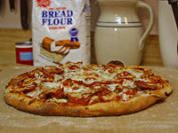 Home-made pepperoni pizza