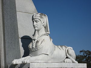 Marble sphinx on tomb in Metairie Cemetery, New Orleans