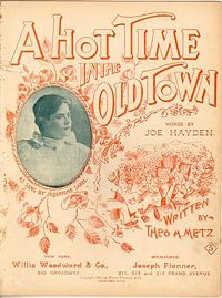The cover to 1896 sheet music for "There'll be a Hot Time in the Old Town Tonight," which refers to a rabbit's foot, 'to keep away the hoodoo'.