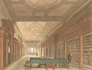 The library of Christ Church, Oxford, by an unknown artist, from Rudolph Ackermann's History of Oxford (1813).