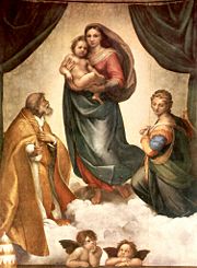 The Sistine Madonna, Sixtus II and Saint Barbara attend the Madonna and Christ Child, by Rafael 1513