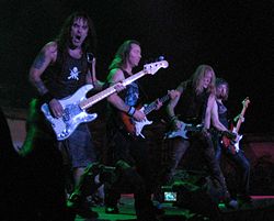 Steve Harris, Dave Murray, Janick Gers and Adrian Smith during an Iron Maiden show in Barcelona