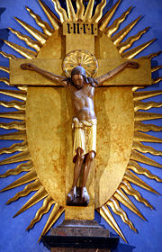 The Crucifix of Bishop Gero, a famous tenth century sculpture, with a modern surround.