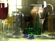 A completely synthetic, computer generated still life.