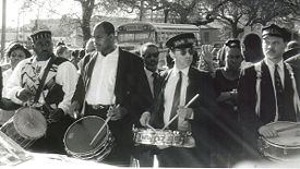 Drummers at the funeral of jazz legend Danny Barker