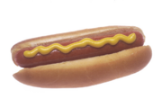 A cooked hot dog garnished with mustard