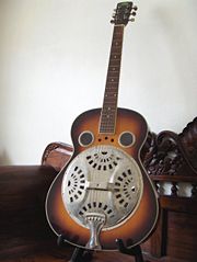 A Dobro-style resonator guitar.