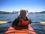 Kayaking in a double on Lake Union in Seattle, USA.