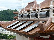 Solar panels installed at the rooftops of the temple as part of its eco-friendly design, circa May 2007.