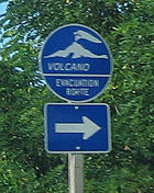 One of many emergency evacuation route signs in case of volcanic eruption or lahar around Mount Rainer.
